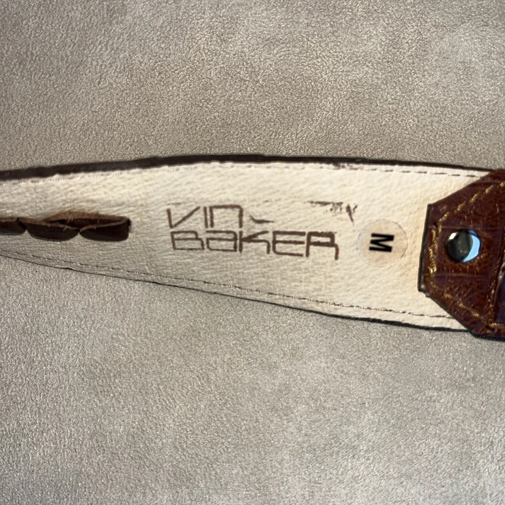 Vintage Vin Baker USA‎ Brown Alligator Belt Women's Western Square Buckle